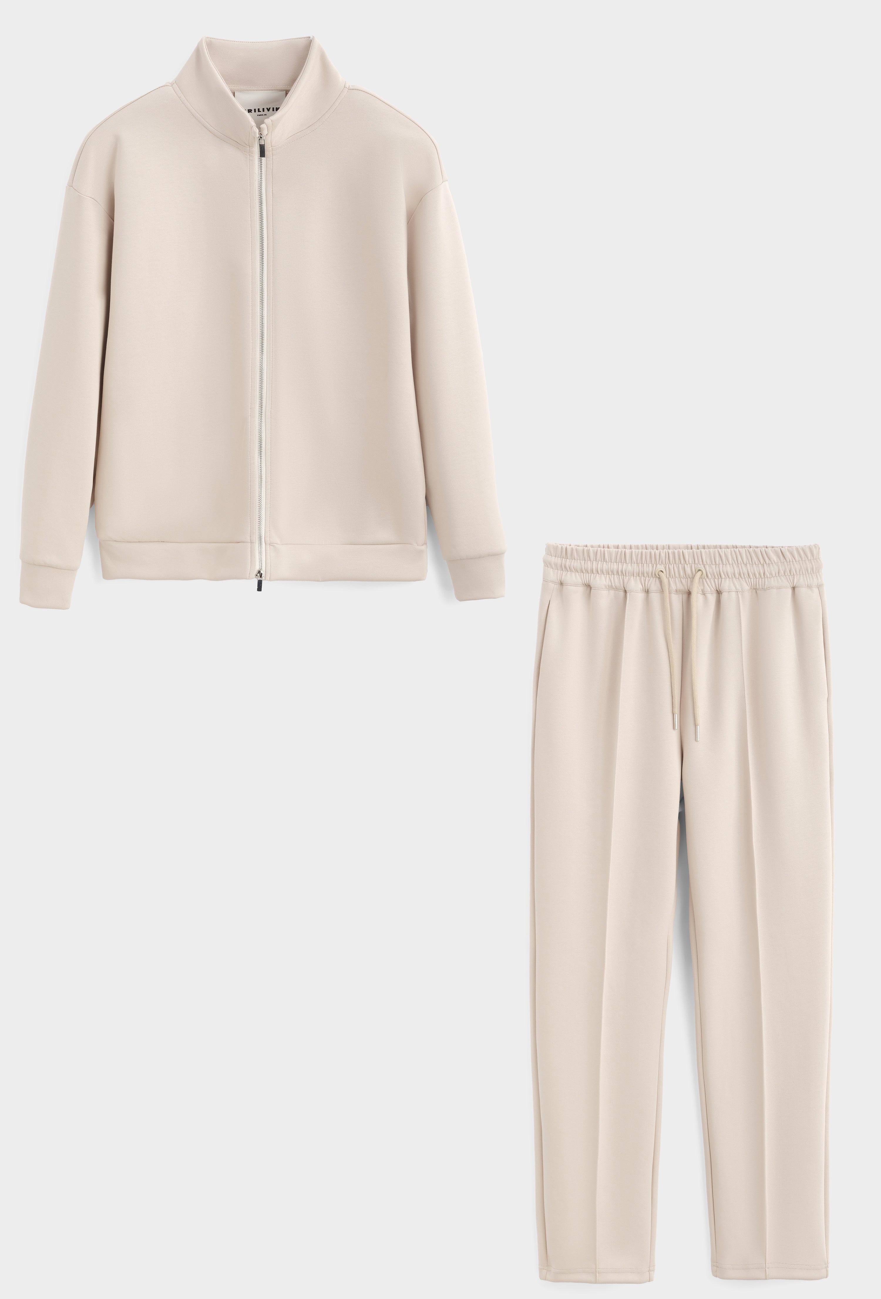 Ensemble basique de couleur beige pantalon coupe droite et veste sans capuche| Lyon