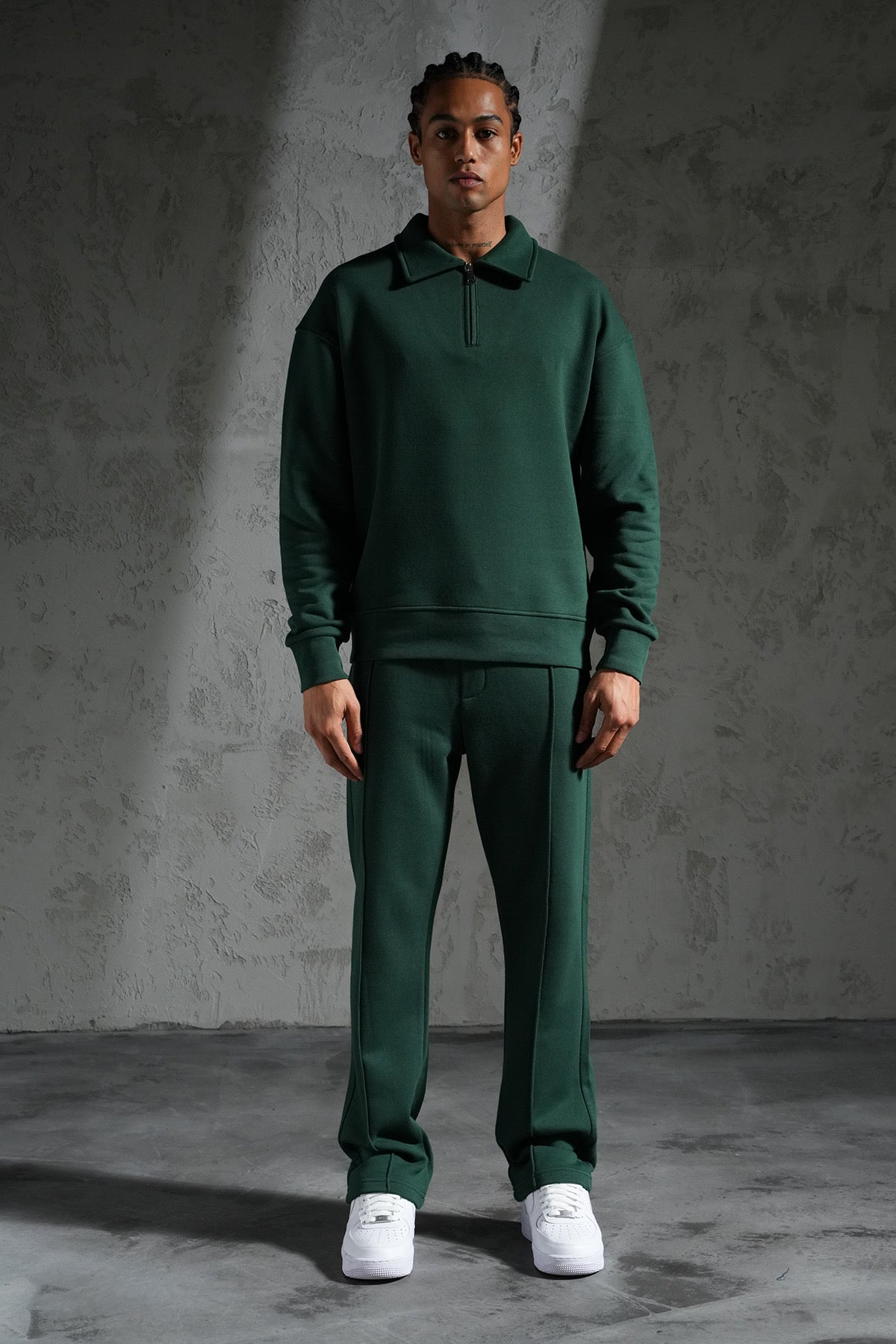 Ensemble pull col zippé et pantalon coupe droite Vert | Lyon