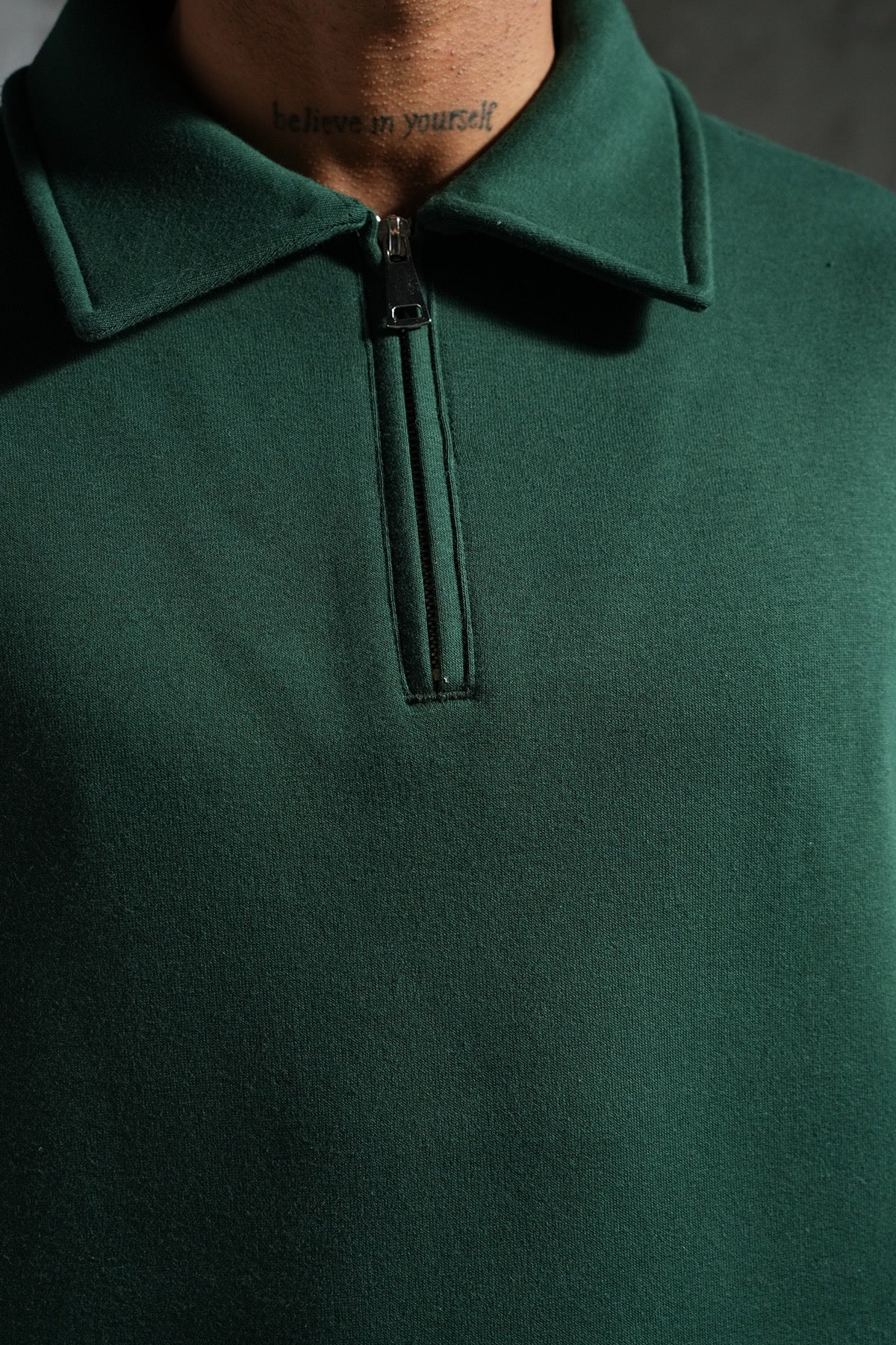 Ensemble pull col zippé et pantalon coupe droite Vert | Lyon