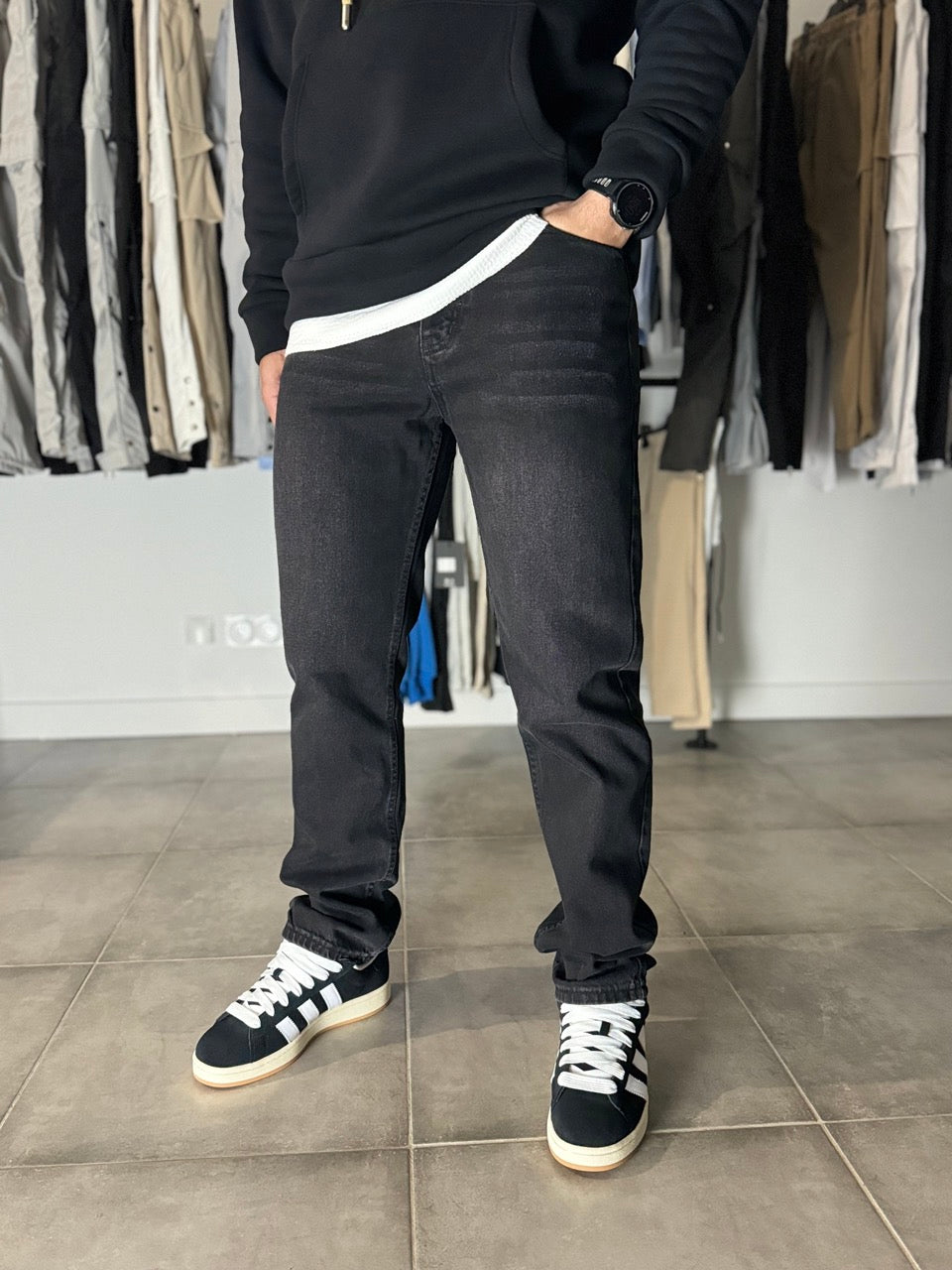 Pantalon jean coupe droite long marron simple