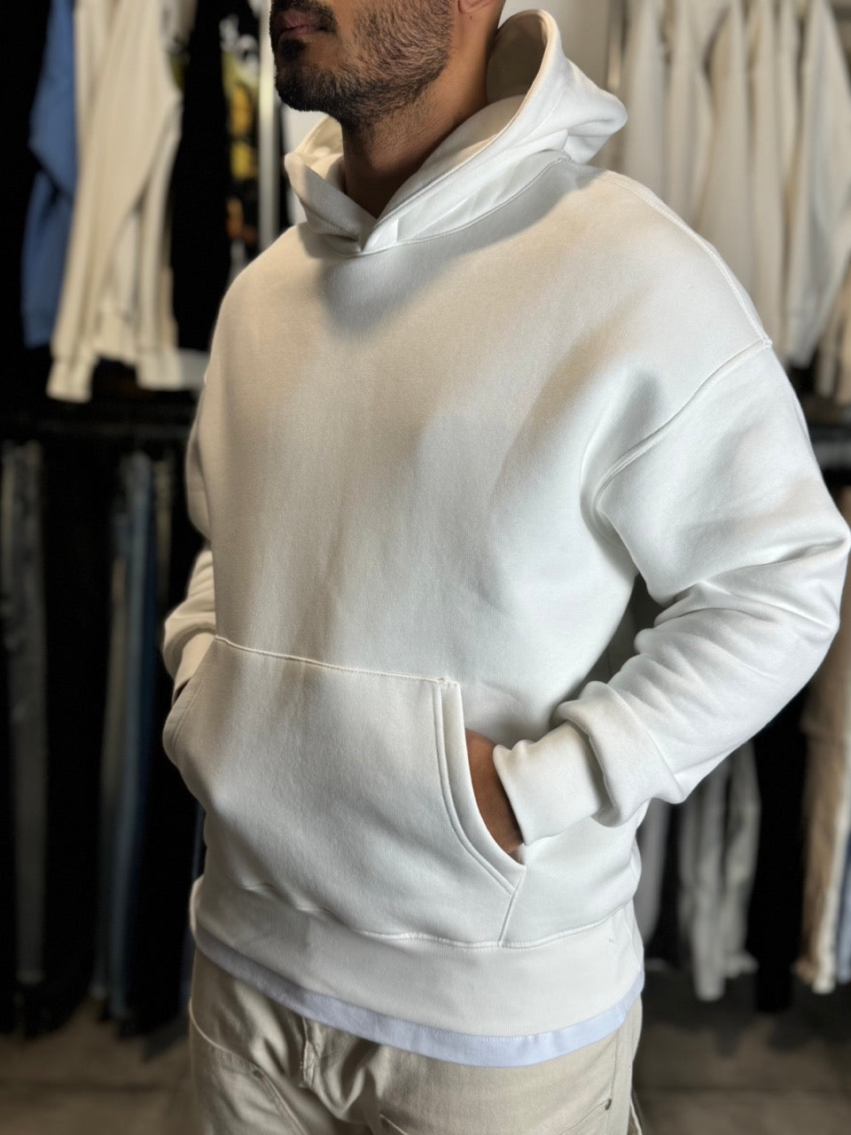 Sweat-shirt à capuche (Blanc) Basique