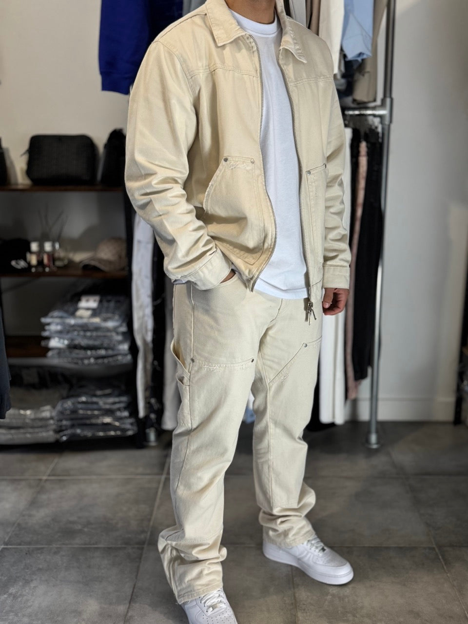 Ensemble en jean fermeture éclair beige