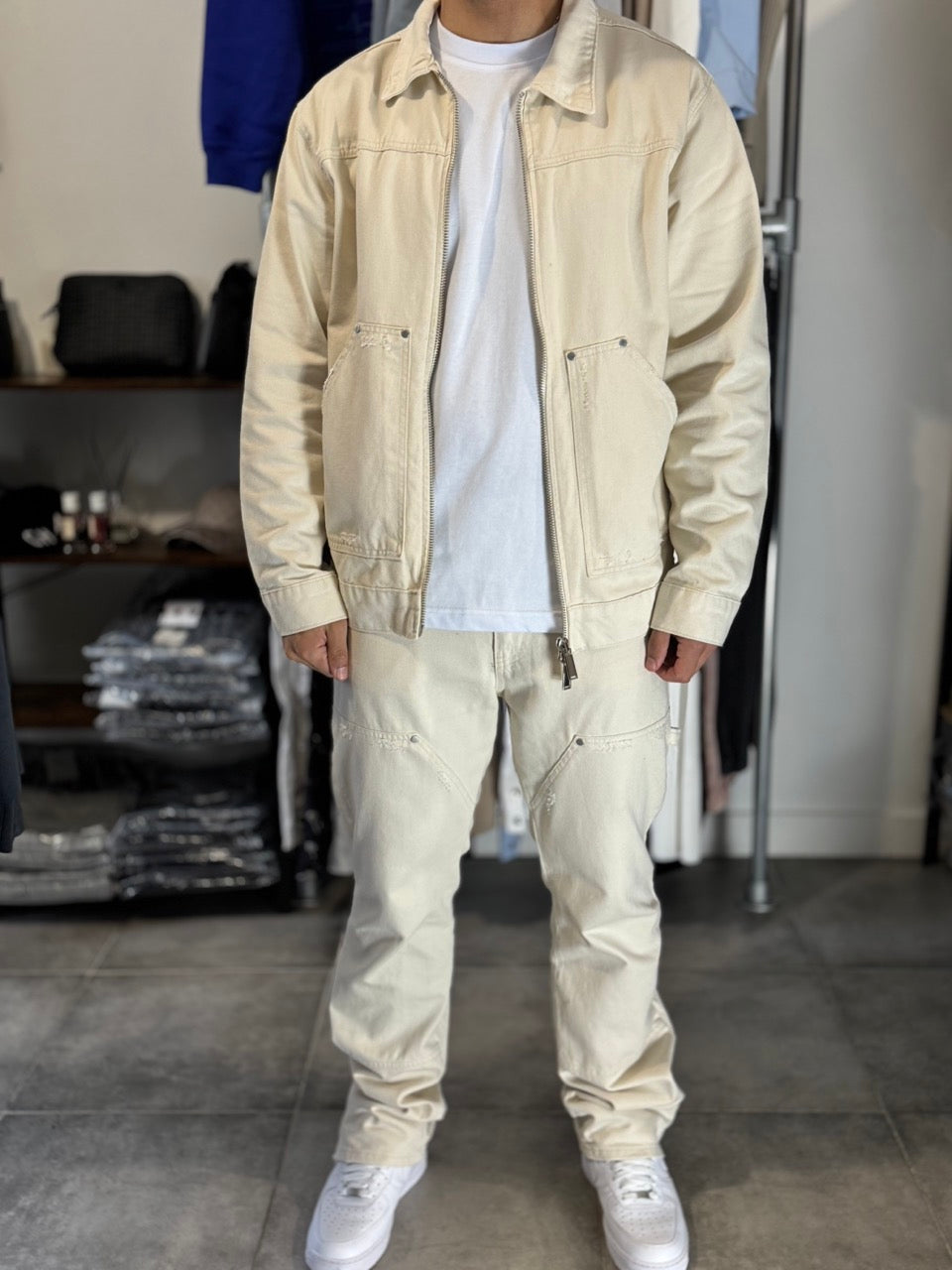 Ensemble en jean fermeture éclair beige