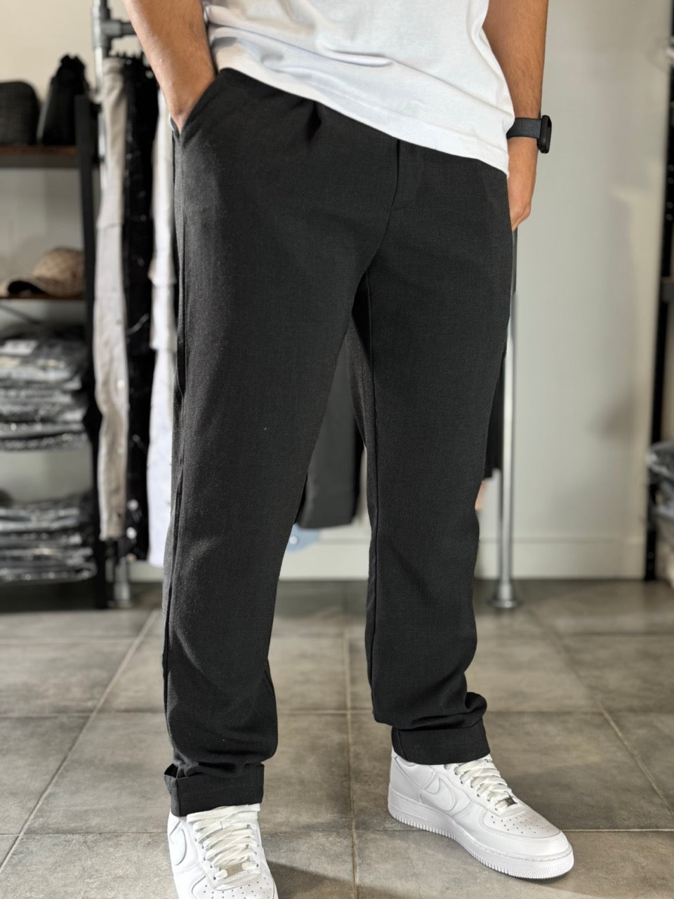 Pantalon classique large léger noir