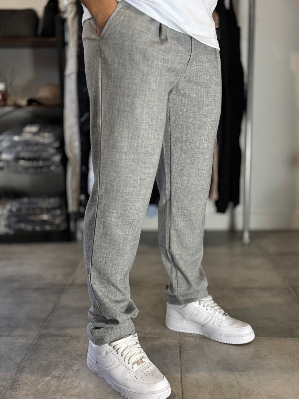 Pantalon classique large léger gris