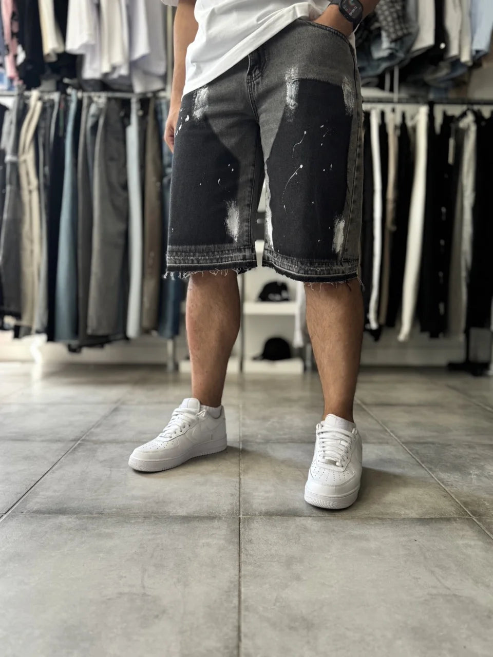 Short Jean gris double knee Alpha