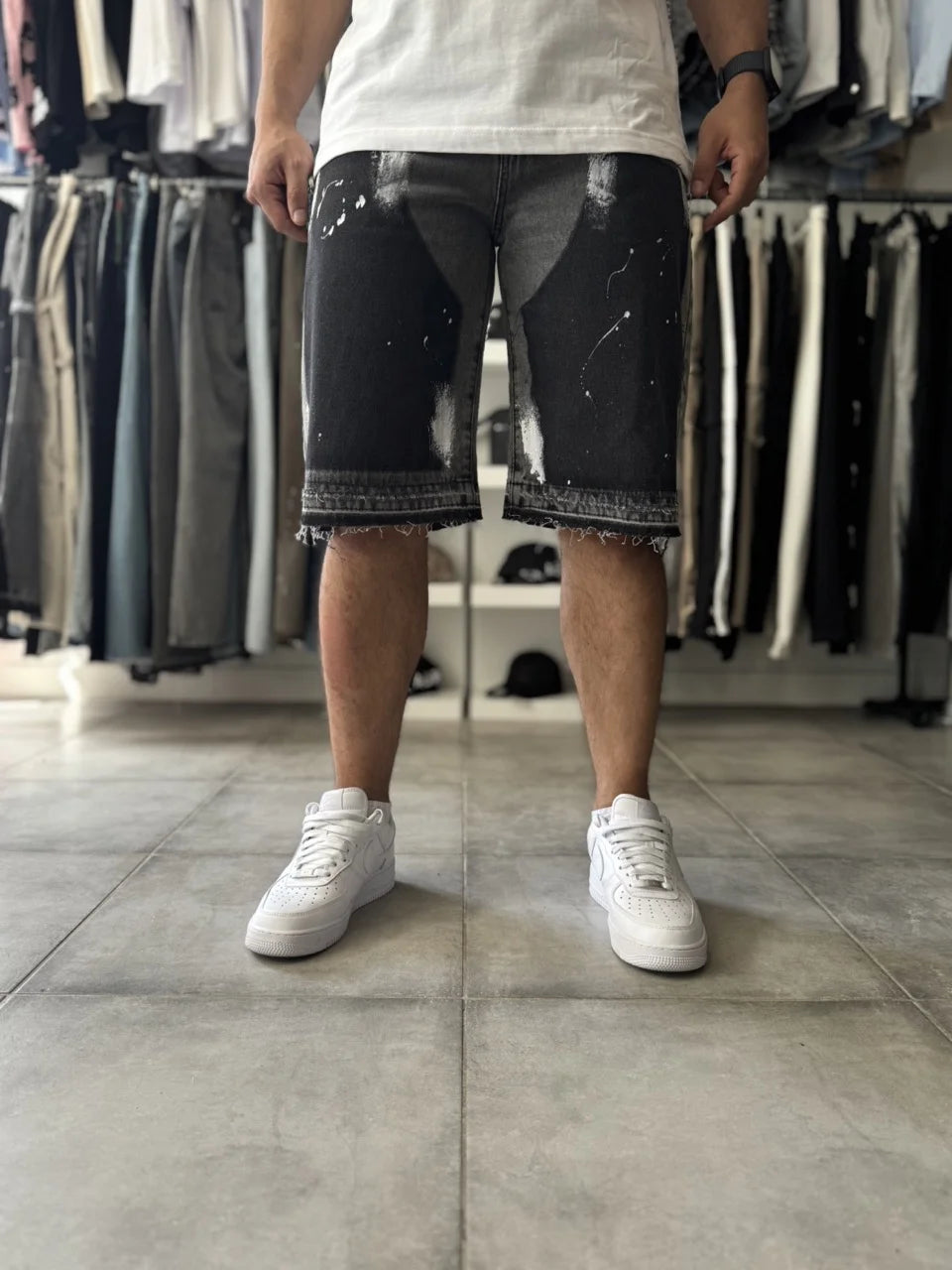 Short Jean gris double knee Alpha