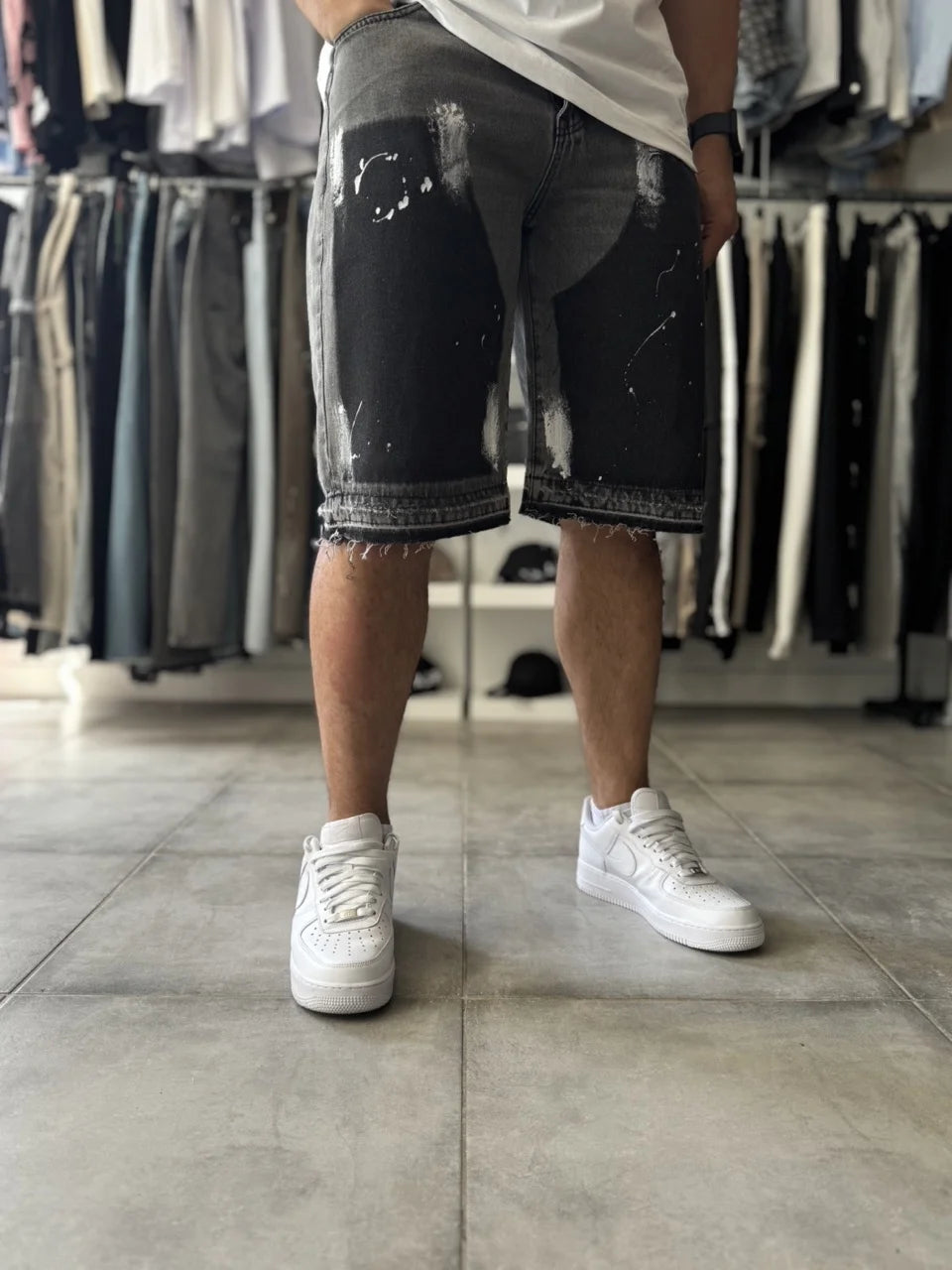 Short Jean gris double knee Alpha