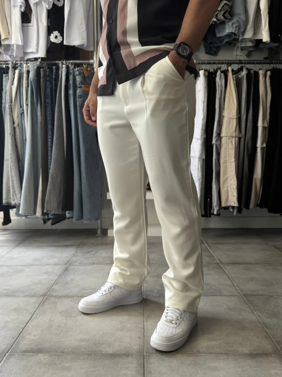 Pantalon a pince classique beige léger