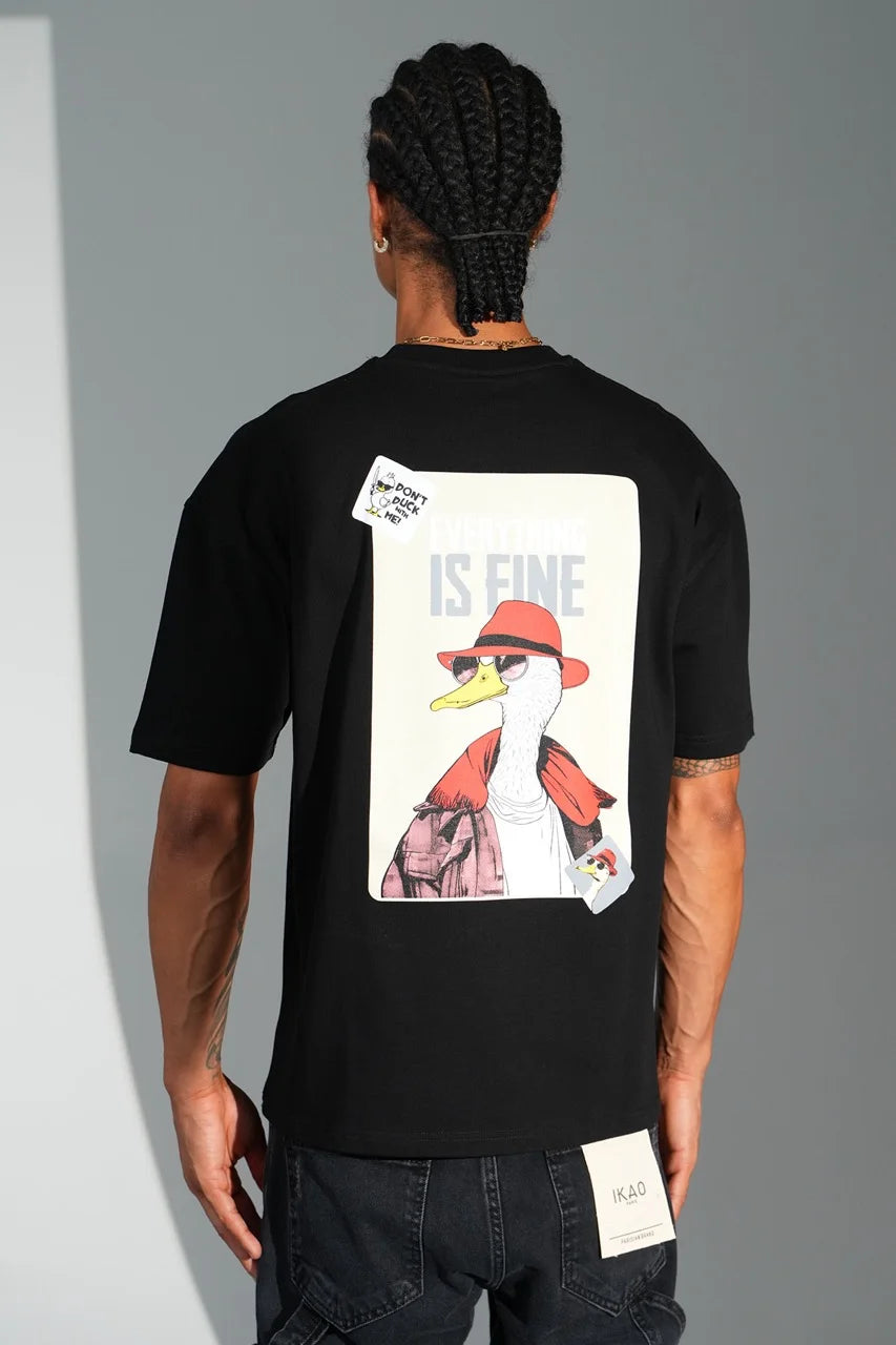 T-shirt coupe oversize DUCK EVERYTHING IS FINE noir