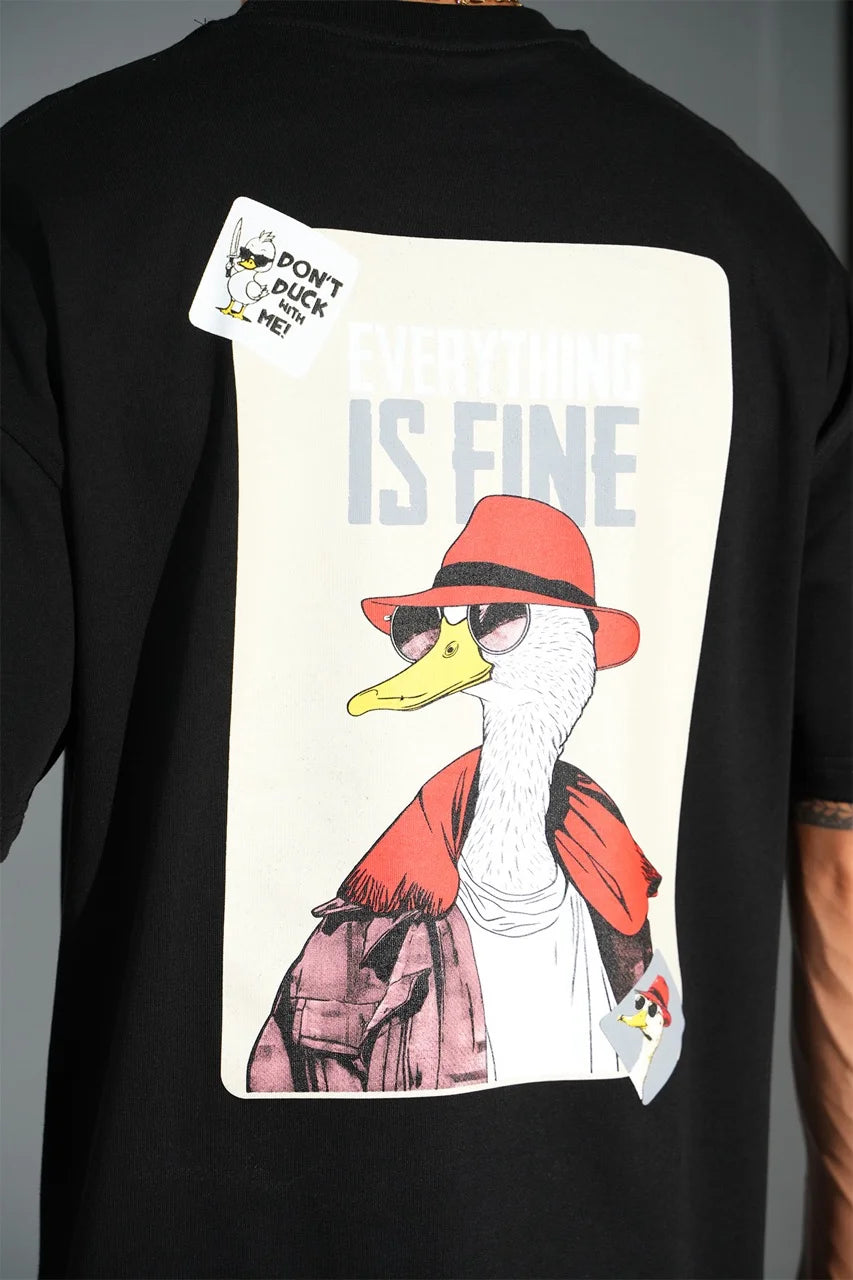 T-shirt coupe oversize DUCK EVERYTHING IS FINE noir