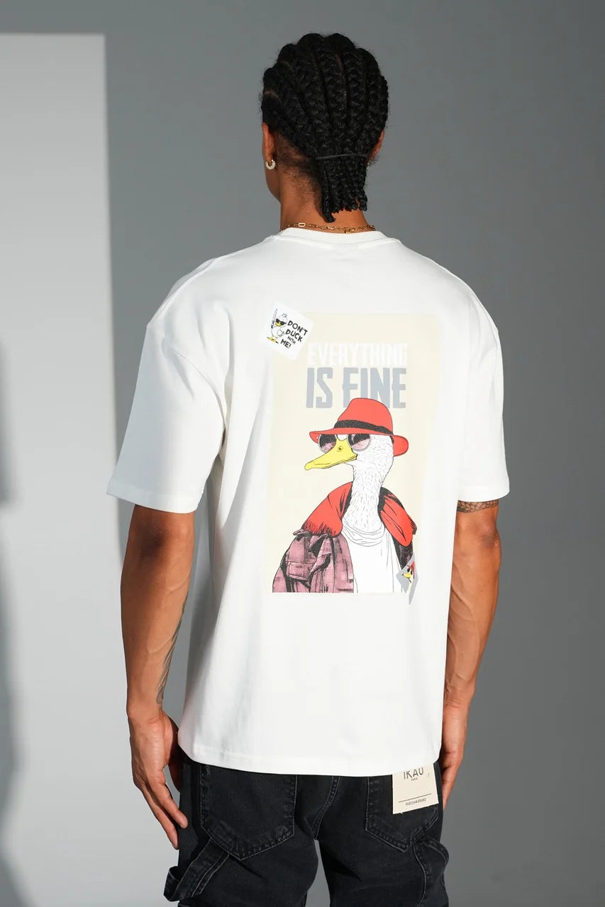 T-shirt coupe oversize DUCK EVERYTHING IS FINE Blanc
