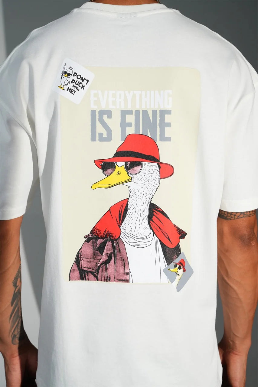 T-shirt coupe oversize DUCK EVERYTHING IS FINE Blanc