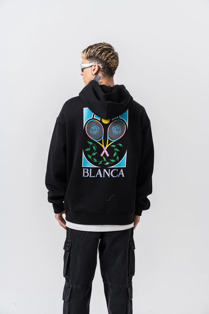 Sweat-shirt à capuche Blanca raquettes noir | Lyon