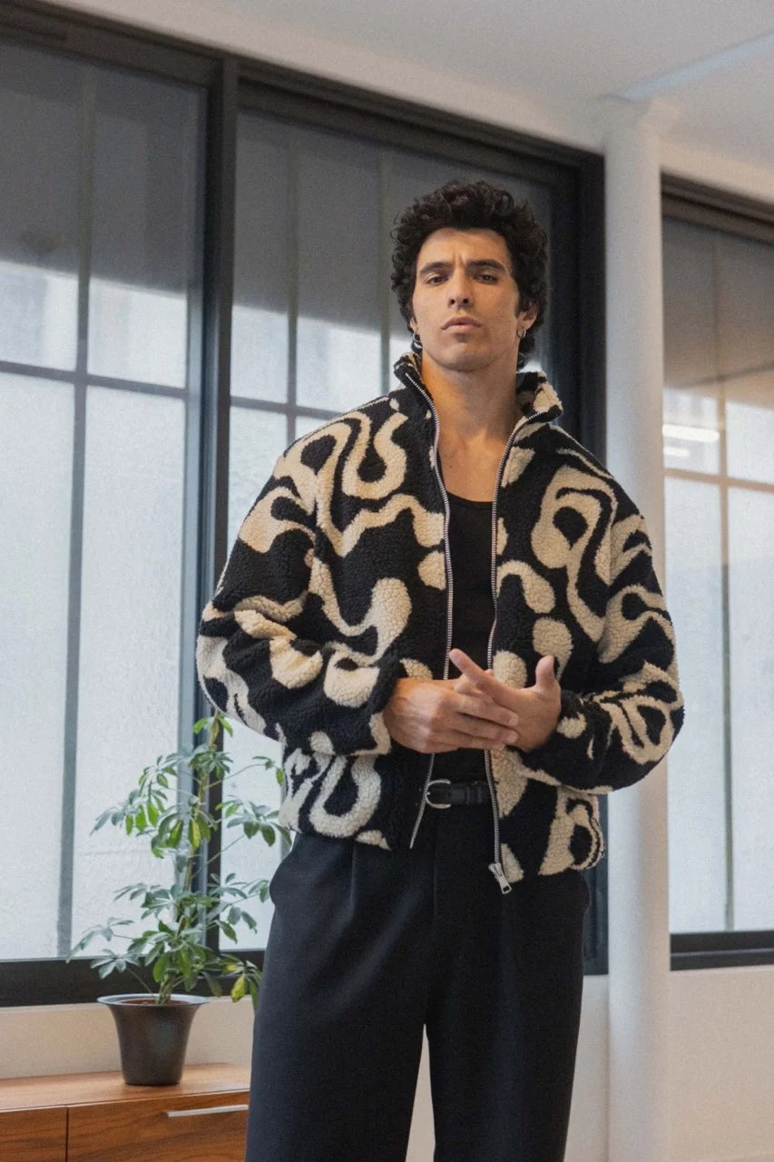 Veste DOUX fermeture éclair noire / beige | Lyon