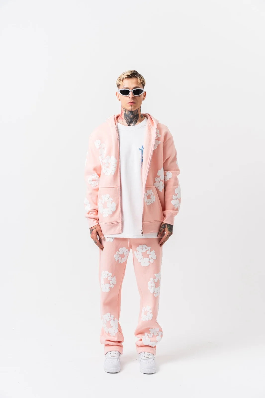 Ensemble jogging à FLEURS veste à capuche et pantalon Gris / Rose | Lyon