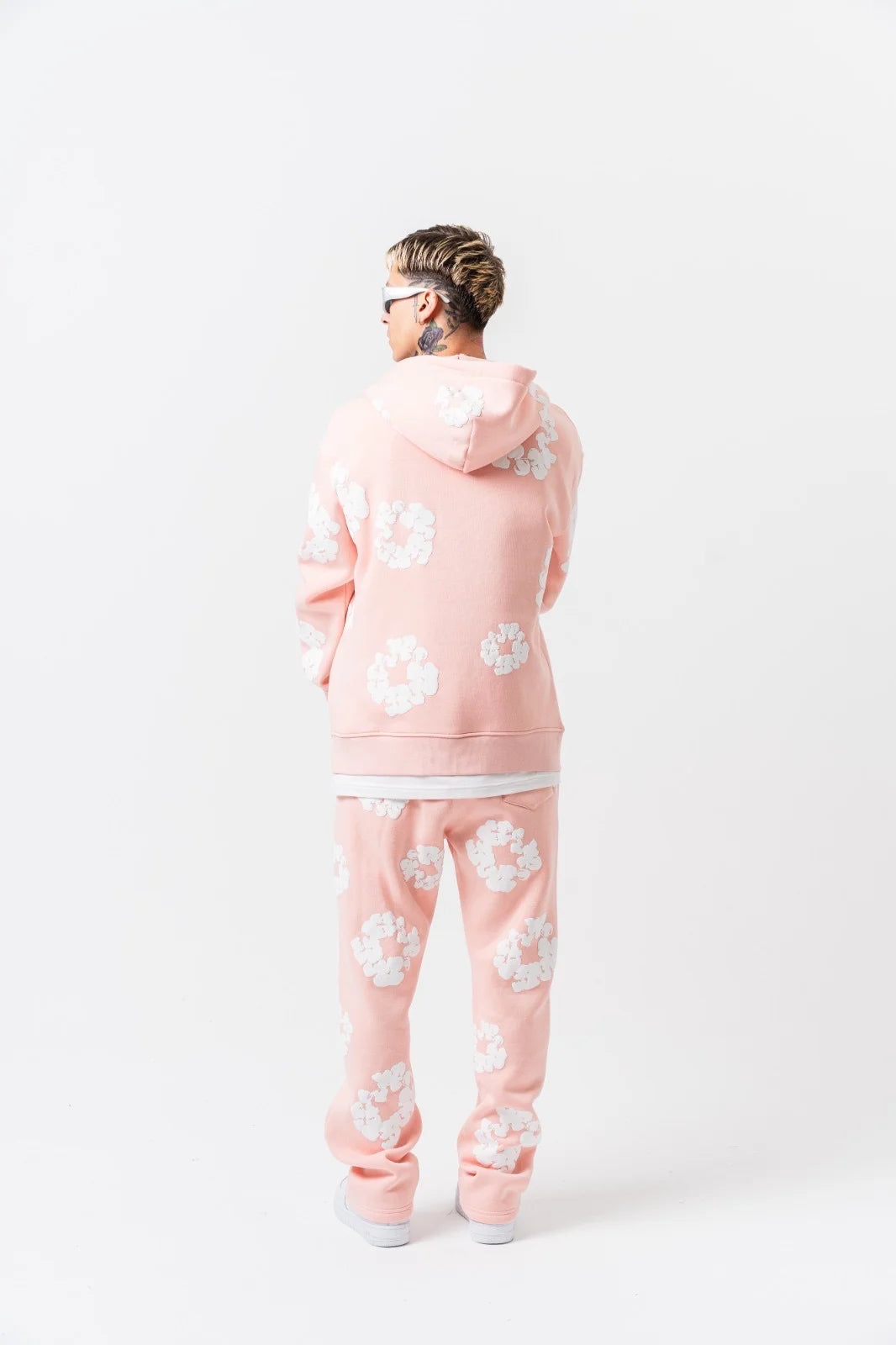 Ensemble jogging à FLEURS veste à capuche et pantalon Gris / Rose | Lyon