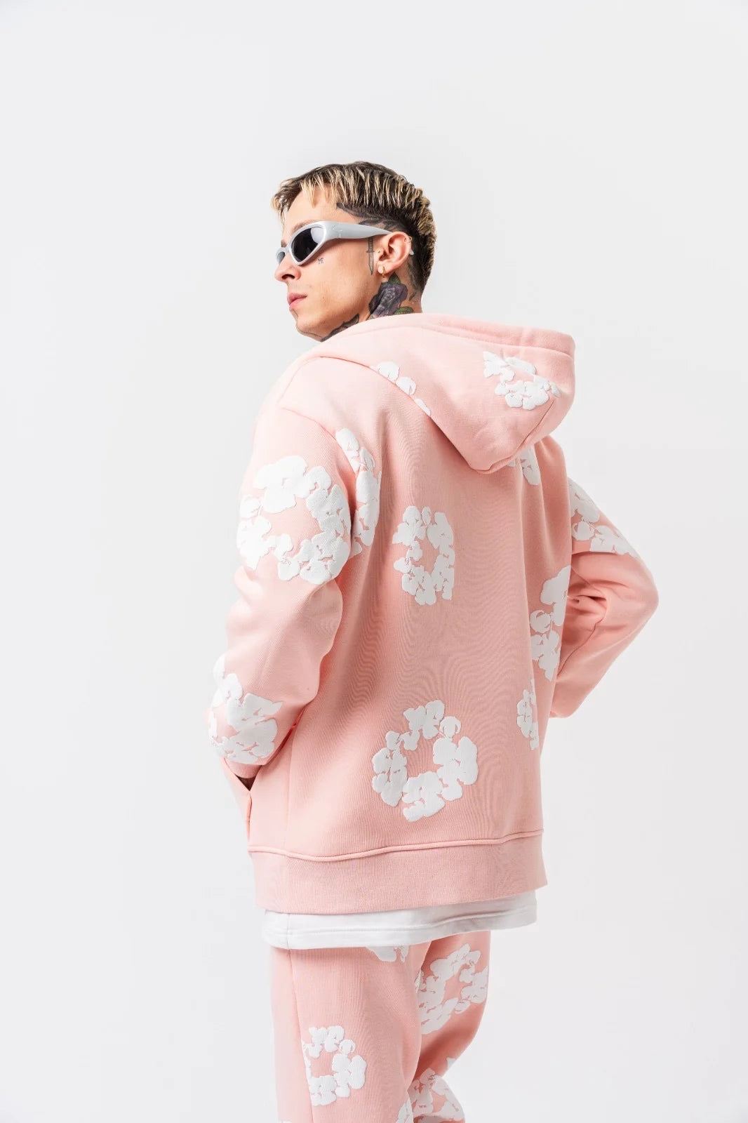 Ensemble jogging à FLEURS veste à capuche et pantalon Gris / Rose | Lyon