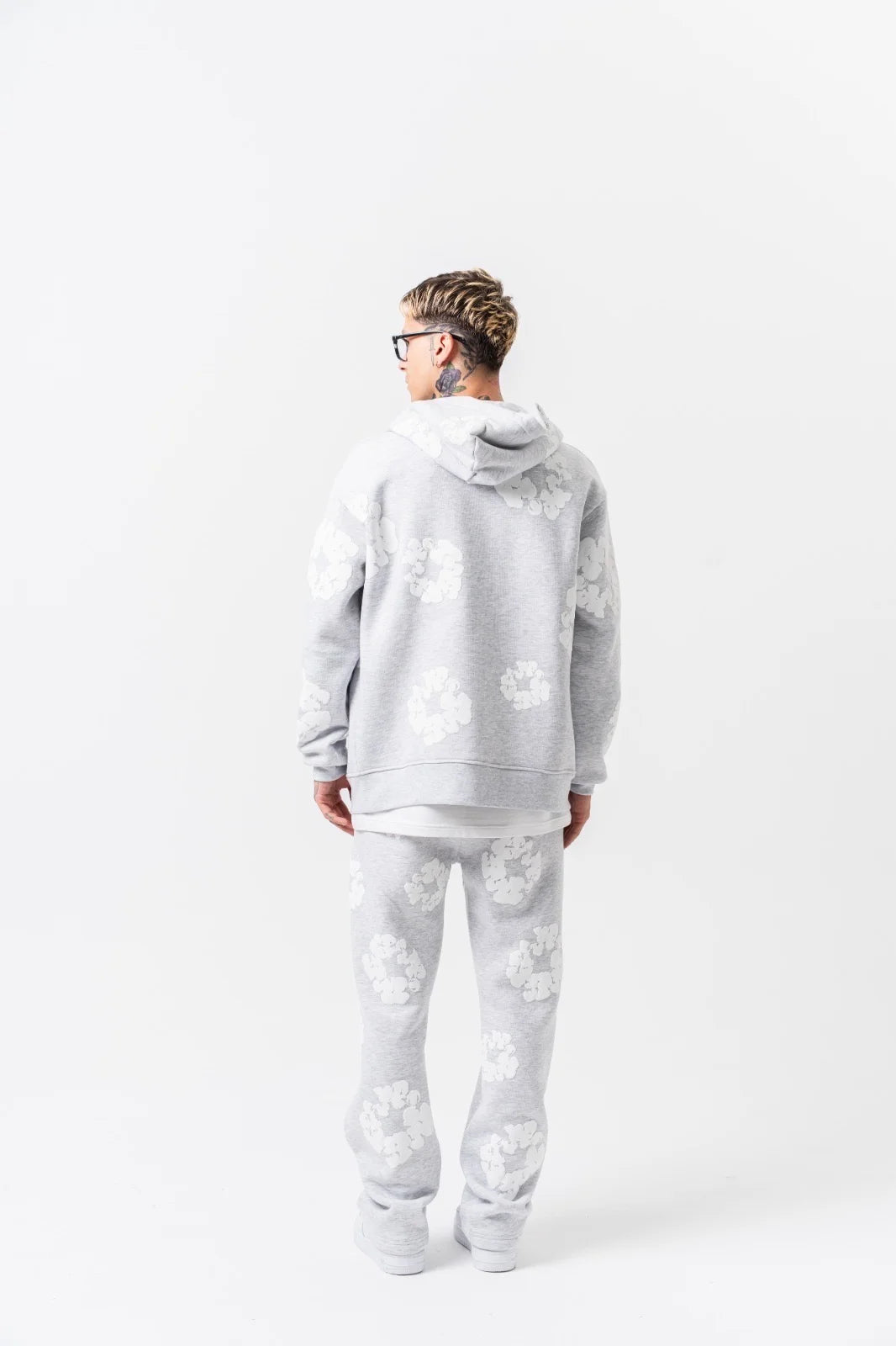 Ensemble jogging à FLEURS veste à capuche et pantalon Gris / Blanc | Lyon