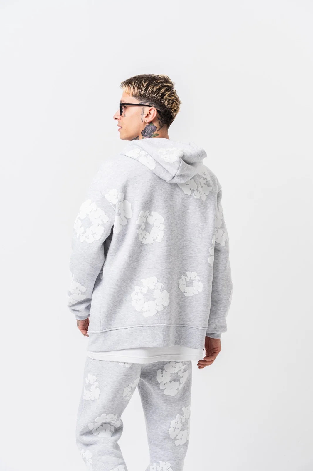 Ensemble jogging à FLEURS veste à capuche et pantalon Gris / Blanc | Lyon