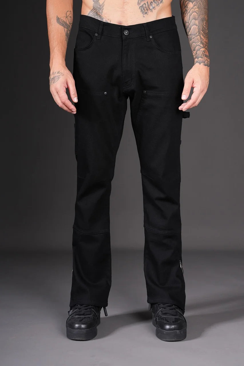 Pantalon Jean double knee évasé (Flare) fermeture éclaire noir | Lyon