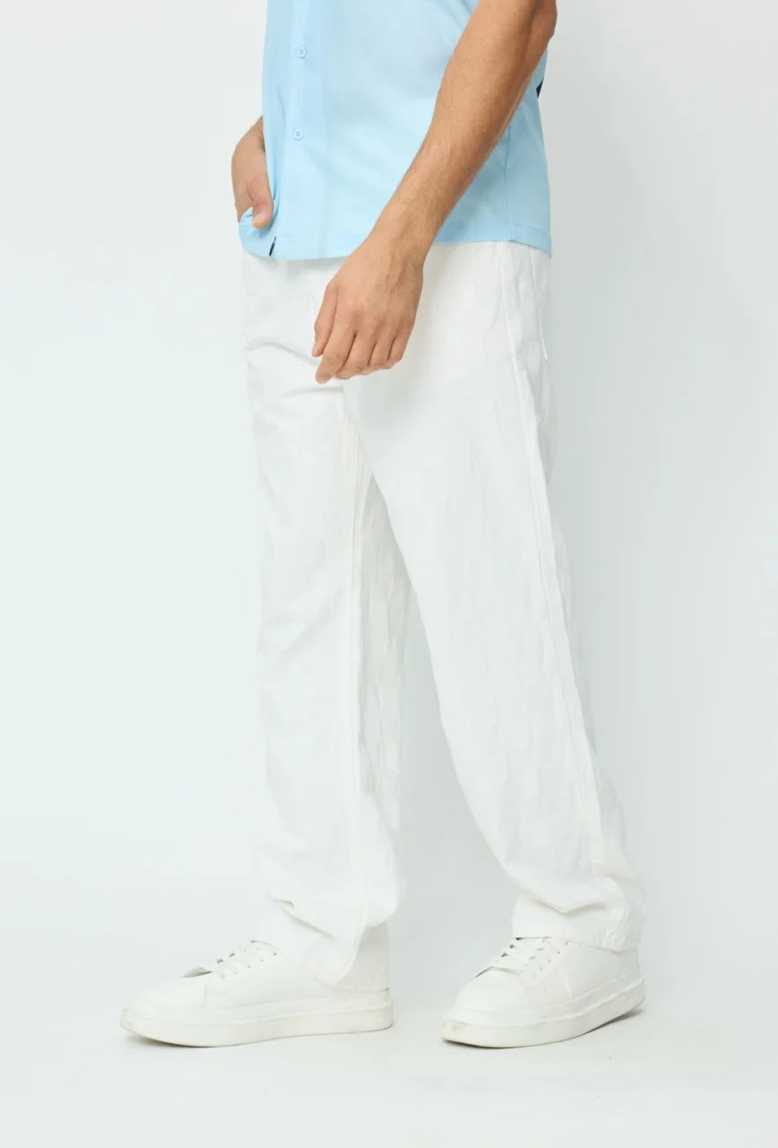 Pantalon jean coupe droite basique blanc cassé motif carreaux | Lyon