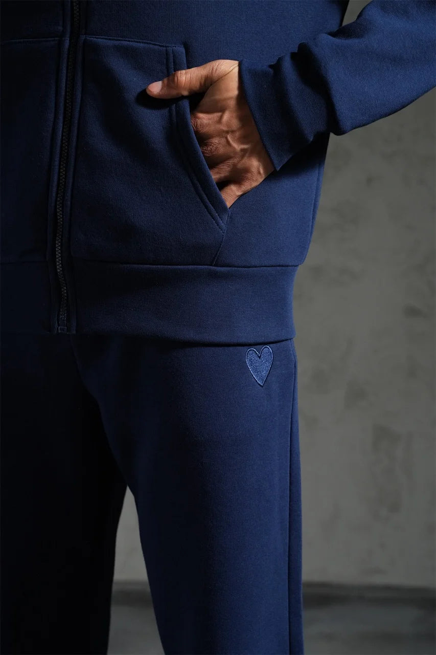 Ensemble veste capuche coeur brodé et pantalon coupe droite Bleu marine | Lyon