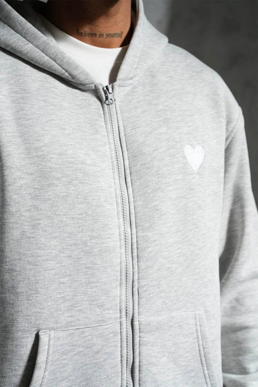 Ensemble veste capuche coeur brodé et pantalon coupe droite Gris | Lyon