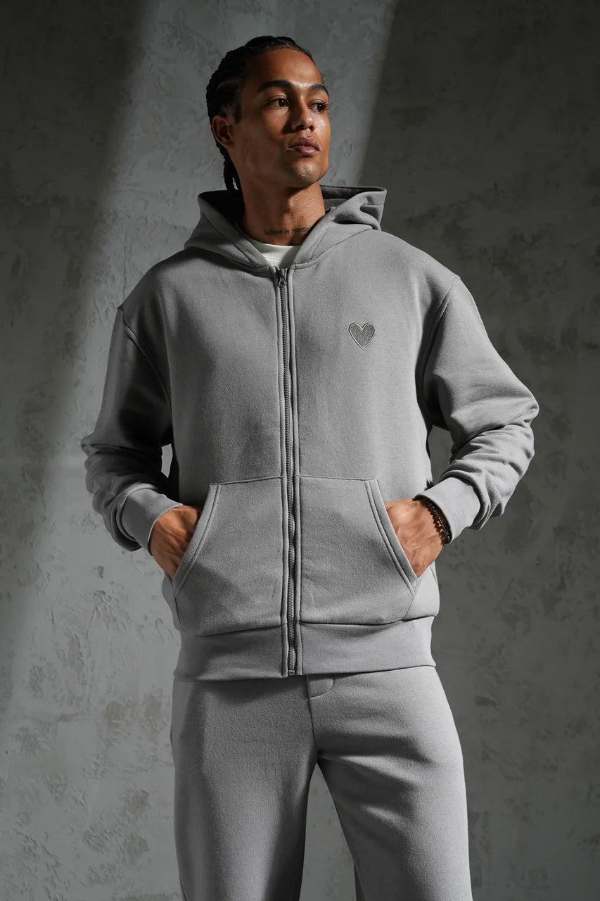 Ensemble veste capuche coeur brodé et pantalon coupe droite Anthracite | Lyon