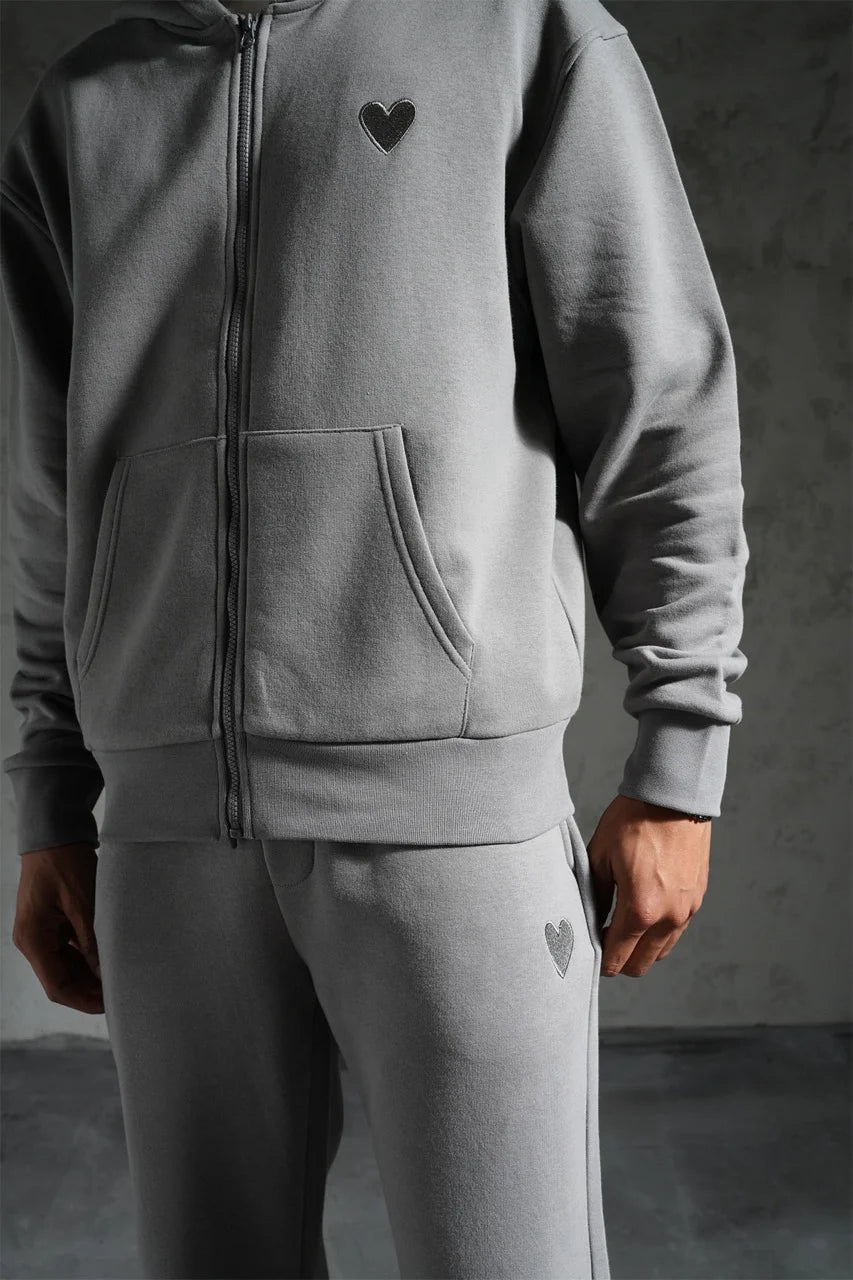 Ensemble veste capuche coeur brodé et pantalon coupe droite Anthracite | Lyon