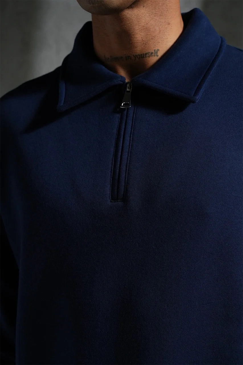 Ensemble pull col zippé et pantalon coupe droite Bleu marine | Lyon