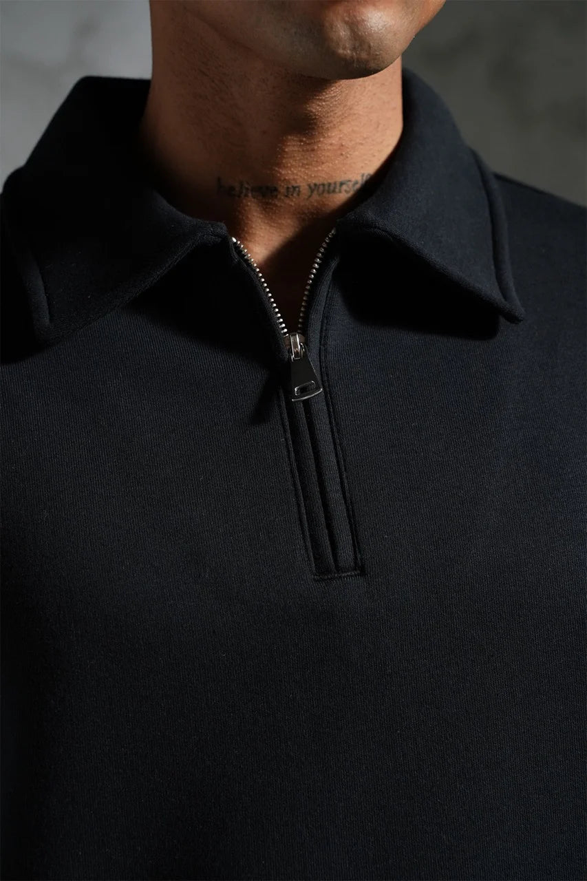 Ensemble pull col zippé et pantalon coupe droite Noir | Lyon