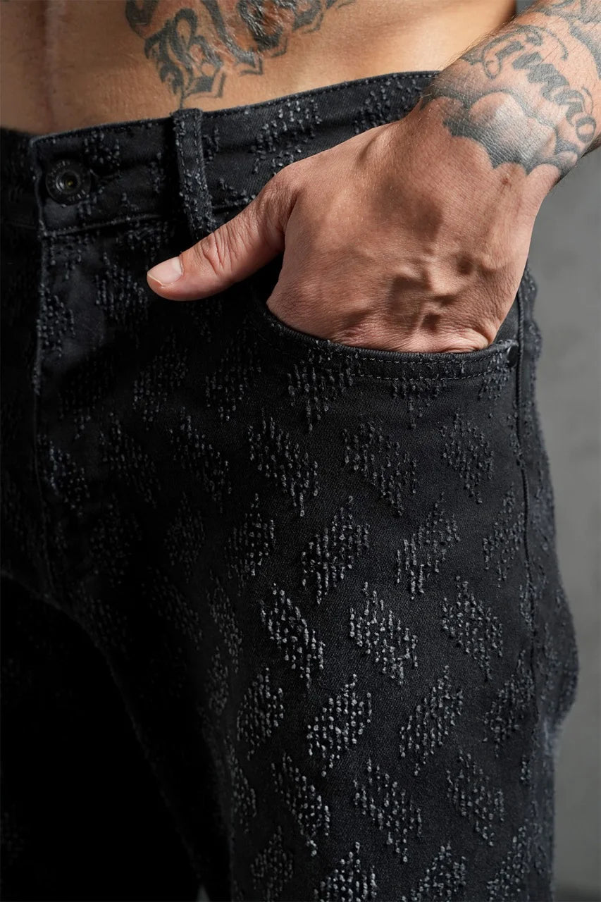 Pantalon Jean coupe droite élastique à motifs Noir | Lyon