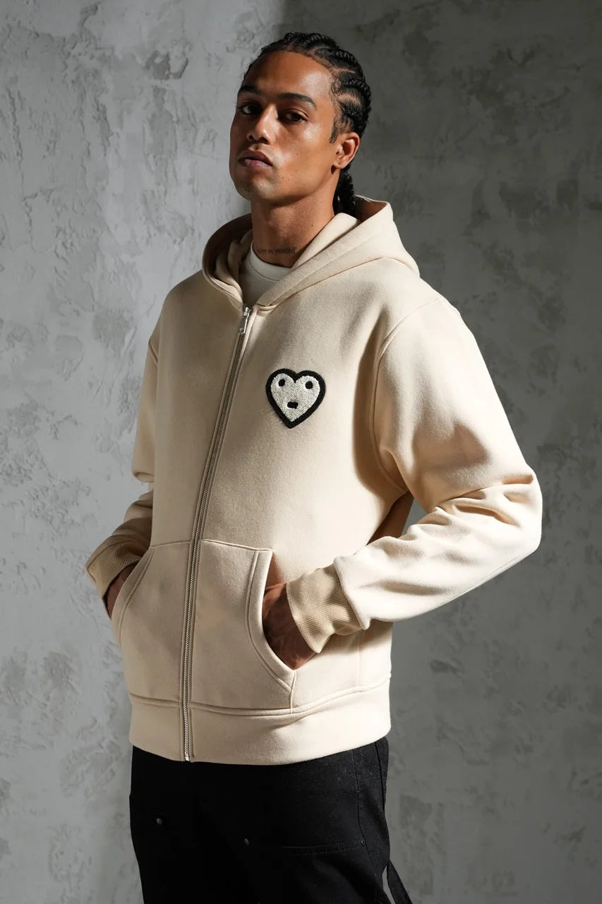 Veste à capuche avec motifs cœur brodé Beige| Lyon