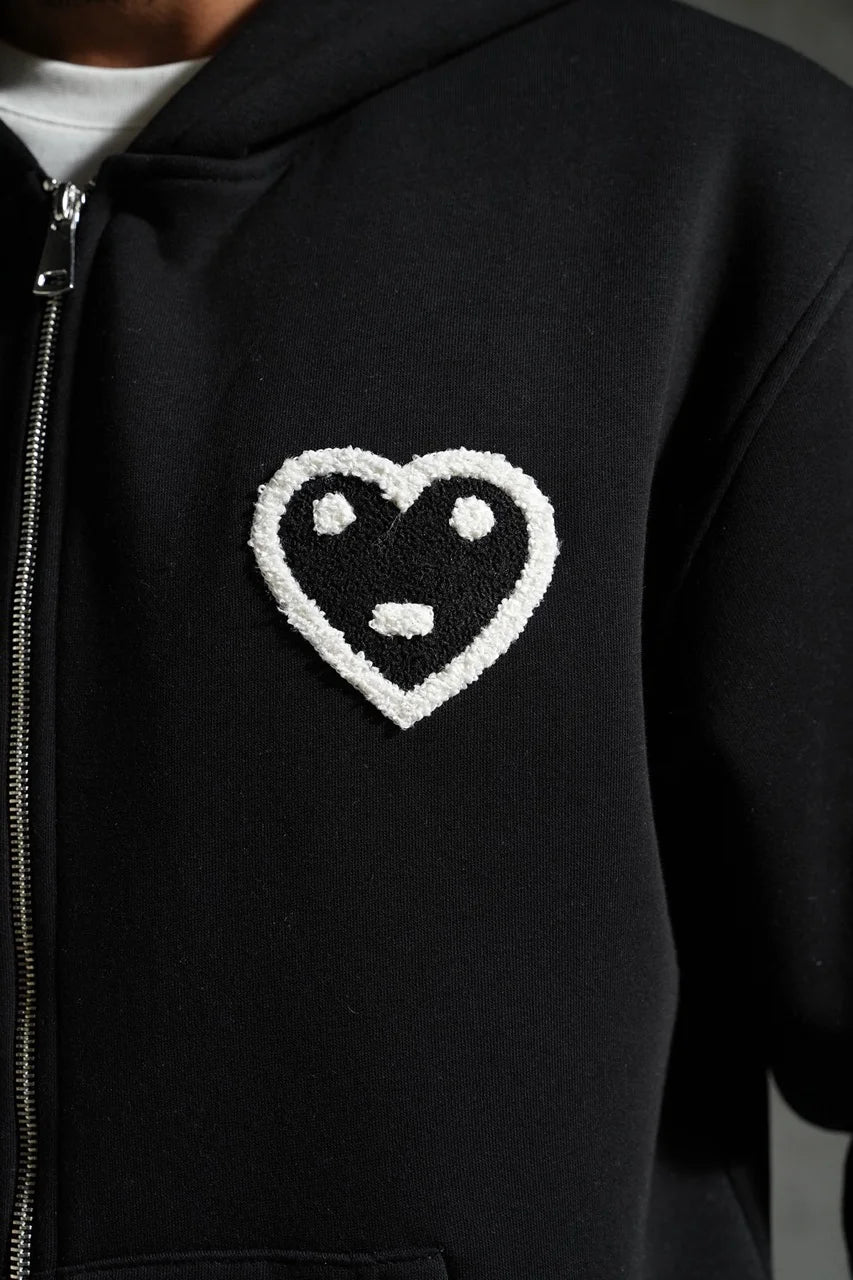 Veste à capuche avec motifs cœur brodé Noir| Lyon