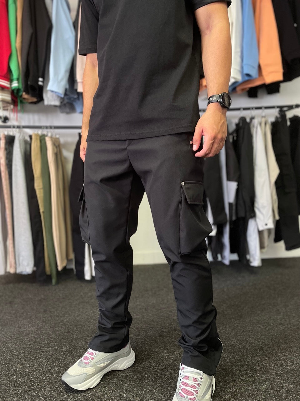 Pantalon cargo fermeture zip Noir
