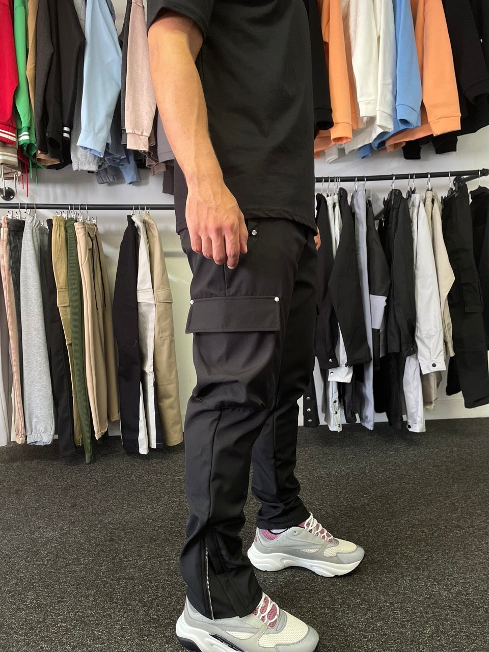 Pantalon cargo fermeture zip Noir