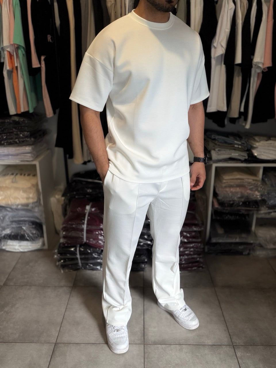 Ensemble oversize t-shirt demi-manche Pantalon coupe droite blanc GASHIA | Lyon