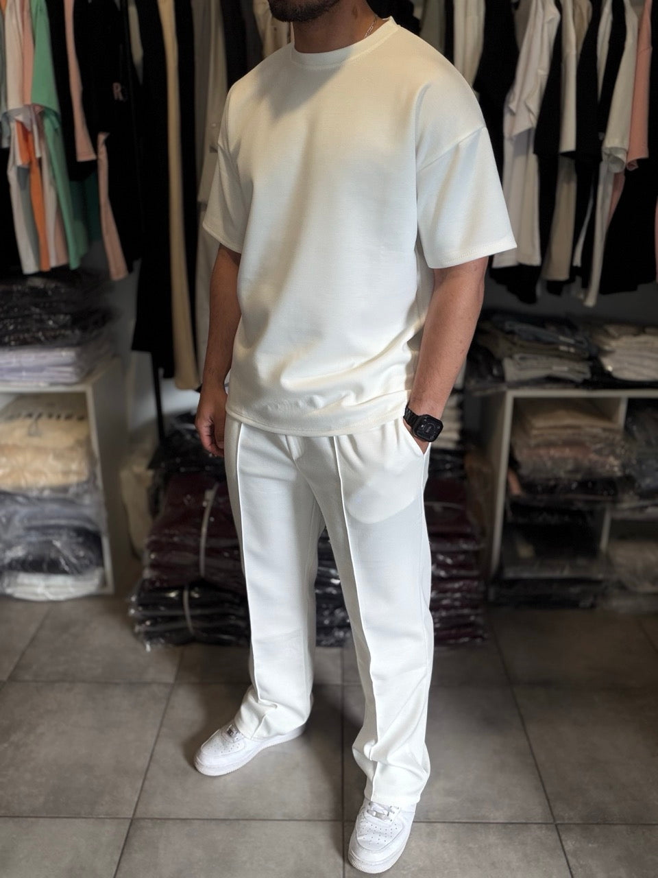 Ensemble oversize t-shirt demi-manche Pantalon coupe droite blanc GASHIA | Lyon