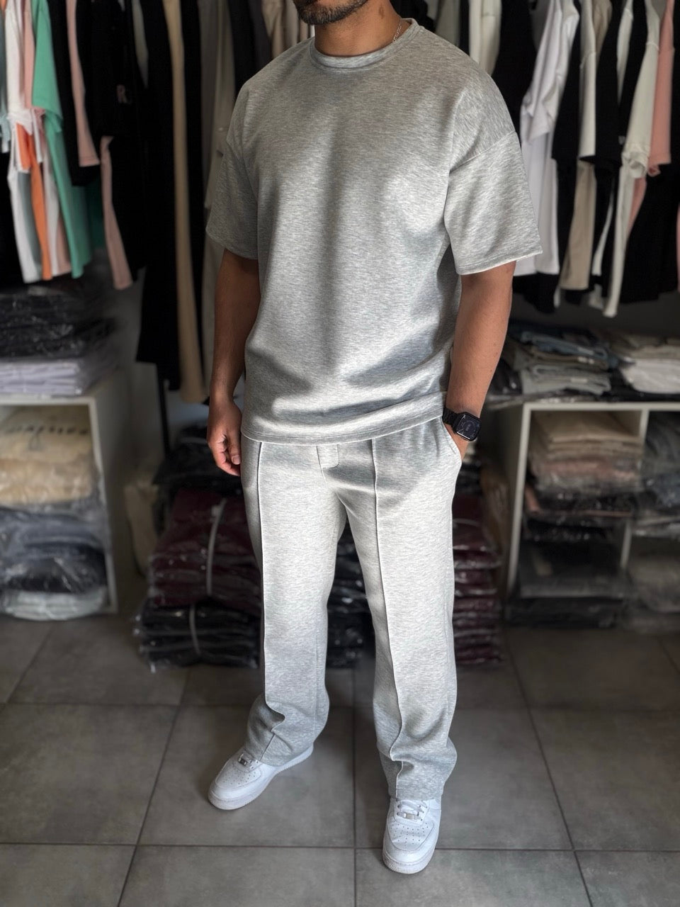 Ensemble oversize t-shirt demi-manche Pantalon coupe droite gris GASHIA | Lyon