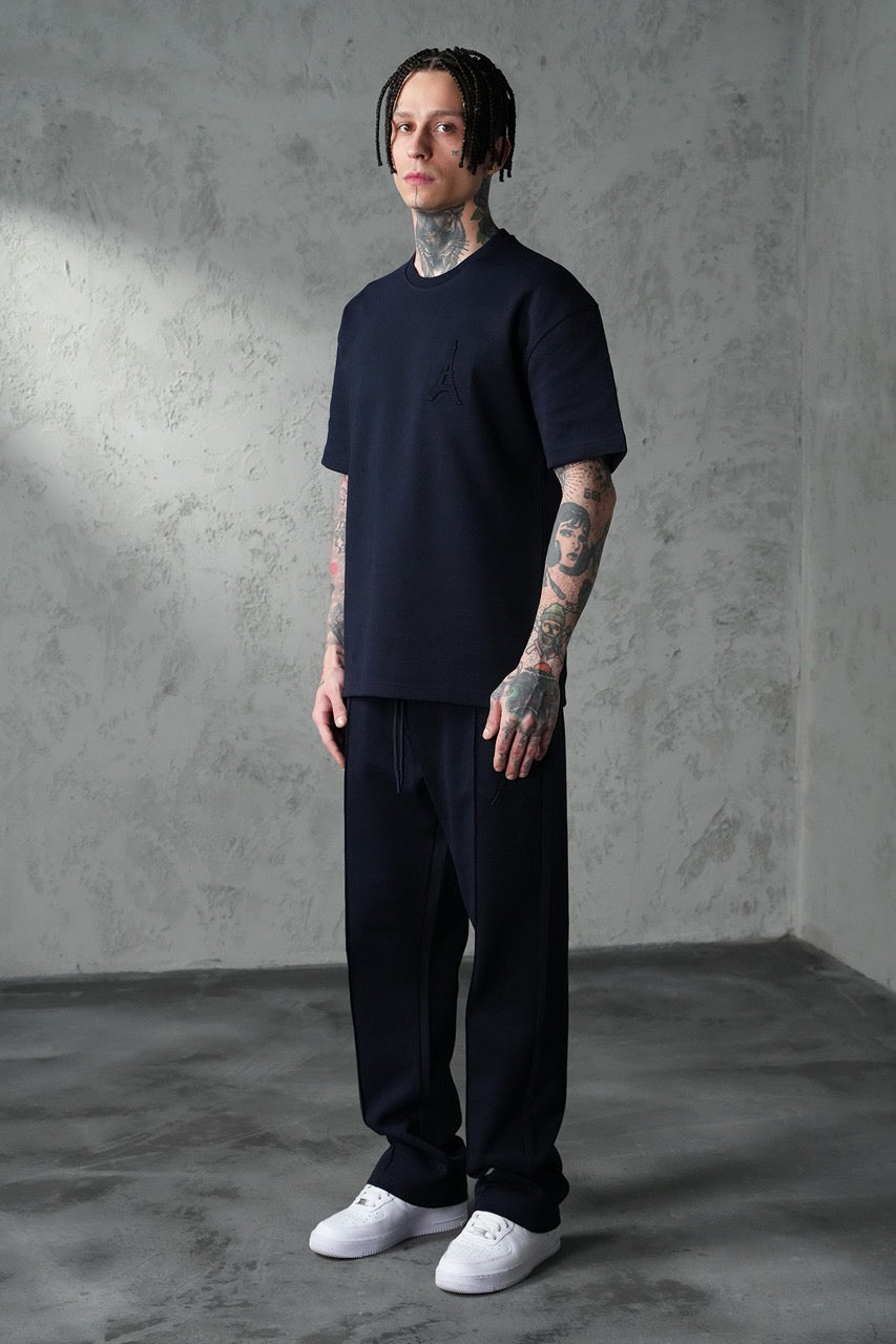 Ensemble épais oversize t-shirt Pantalon bleu marine motif Tour Eiffel | Lyon