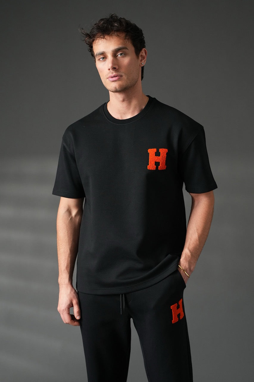 Ensemble épais oversize t-shirt Pantalon noir motif H | Lyon