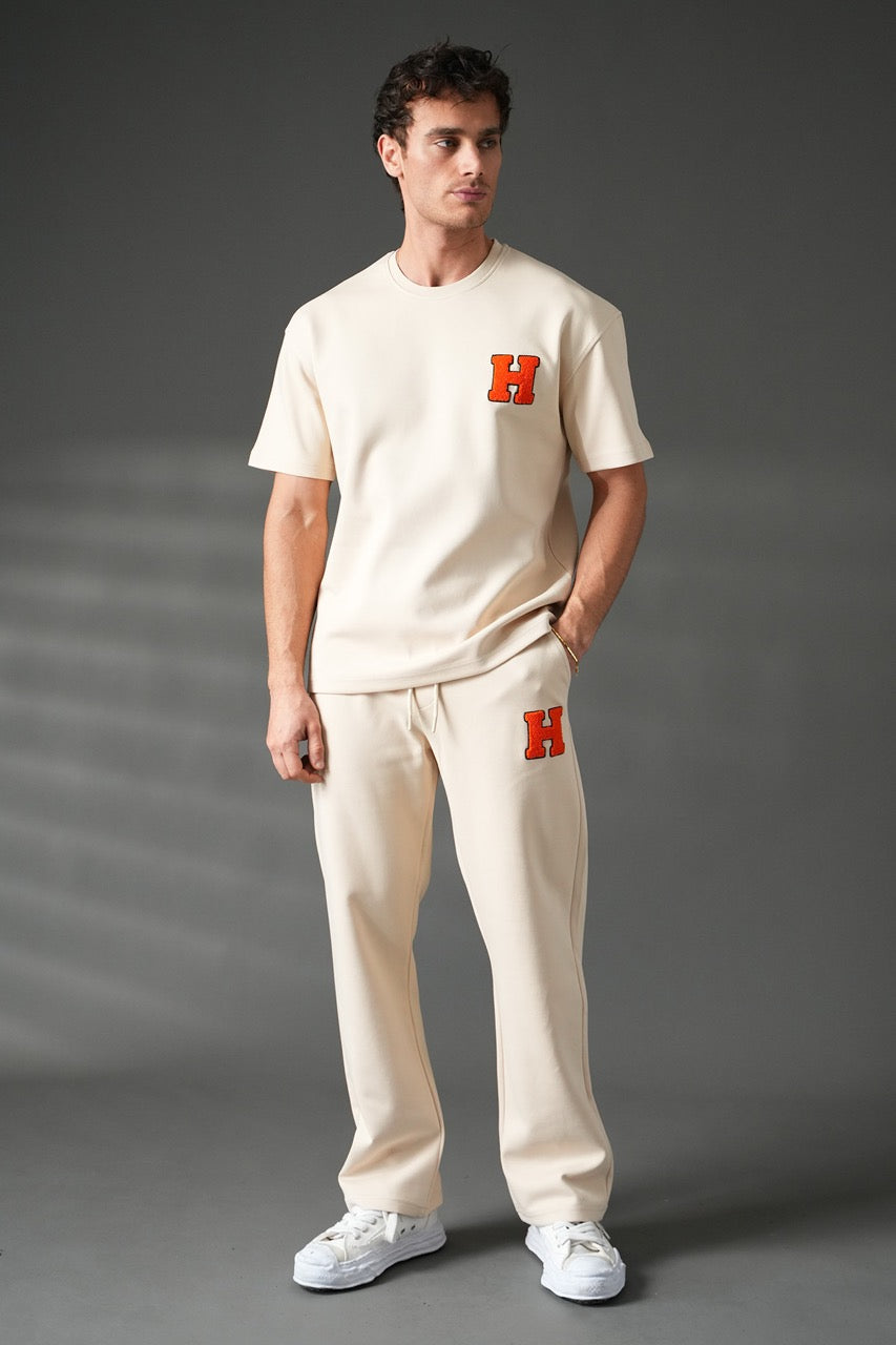 Ensemble épais oversize t-shirt Pantalon beige motif H | Lyon