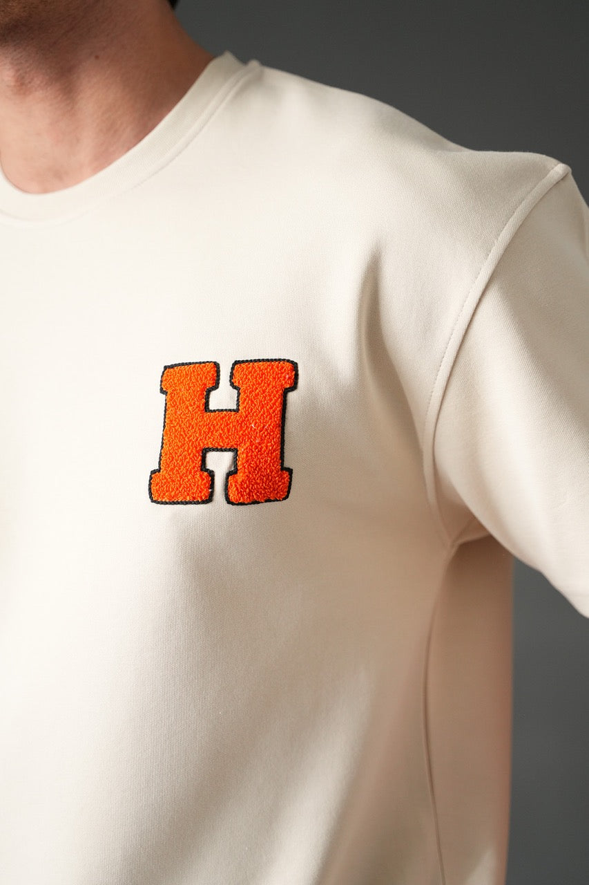 Ensemble épais oversize t-shirt Pantalon beige motif H | Lyon