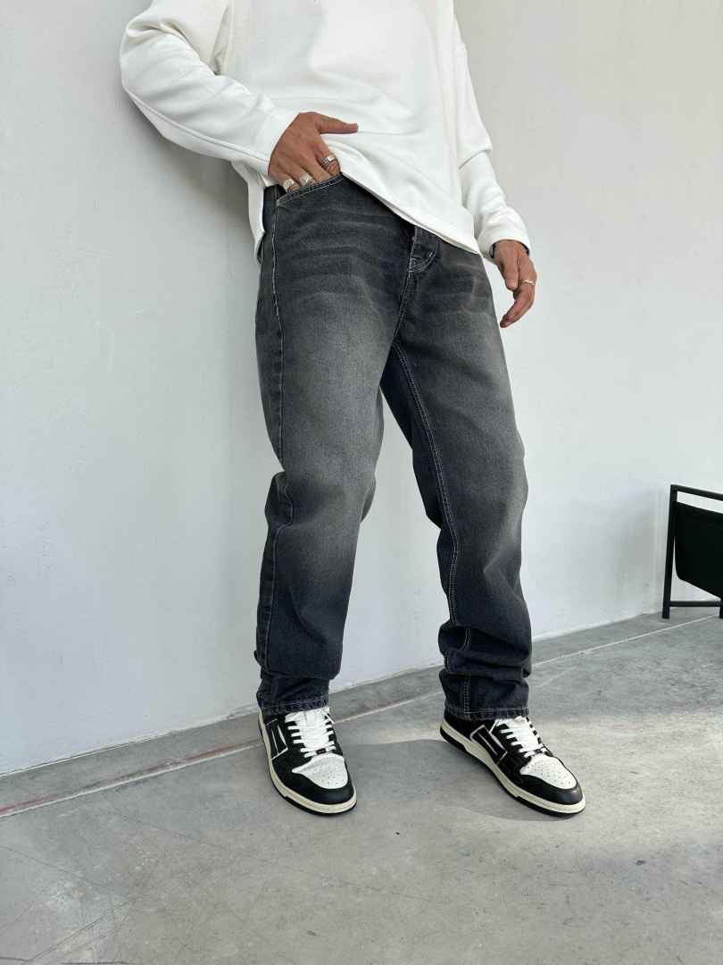 Pantalon jean large coupe droite basique gris | Lyon