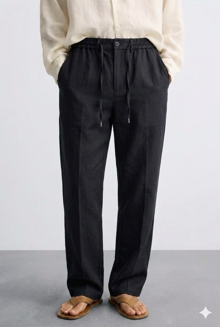 Pantalon aspect lin de couleur noir