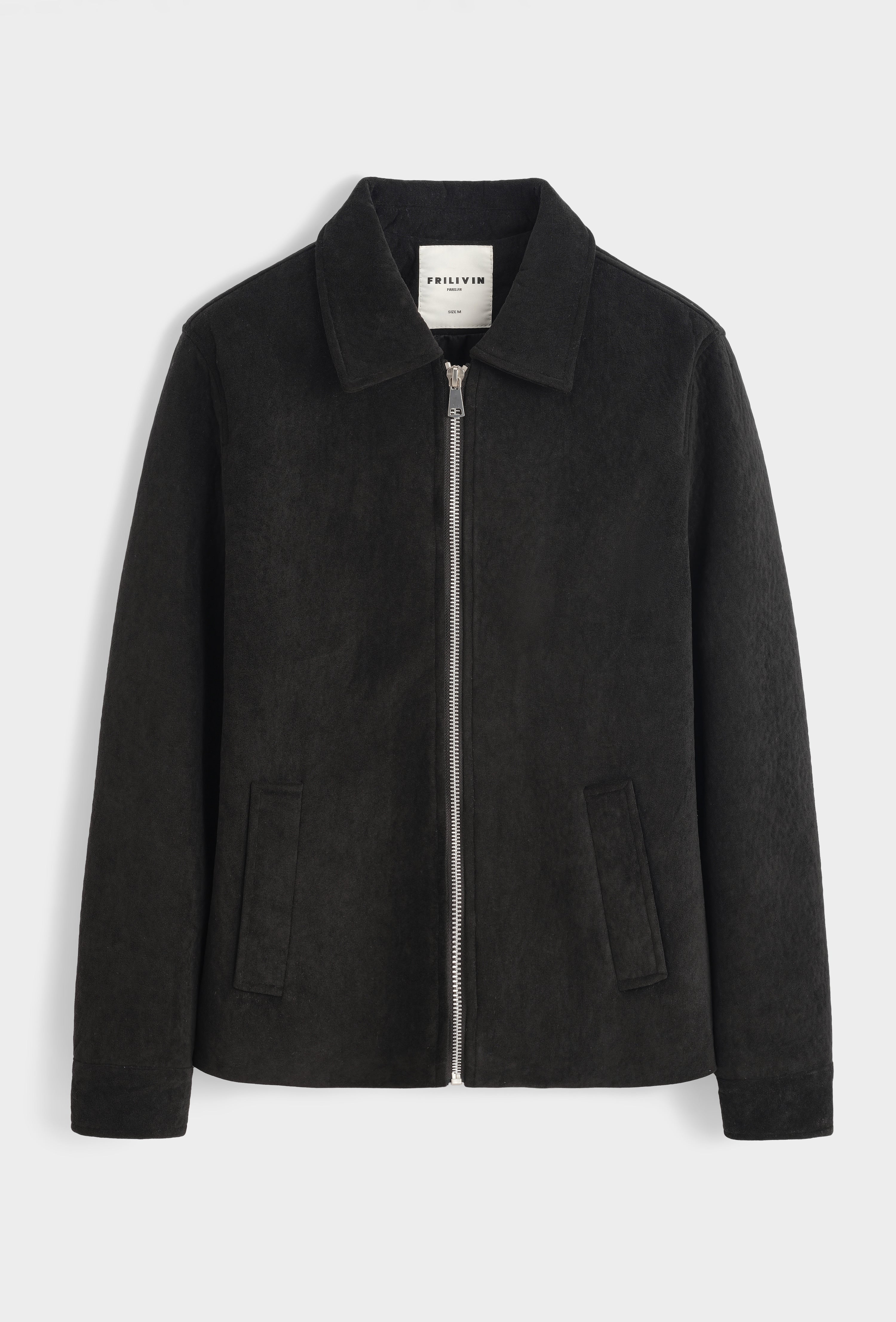 Veste épaisse fermeture éclair noire matière velours | Lyon