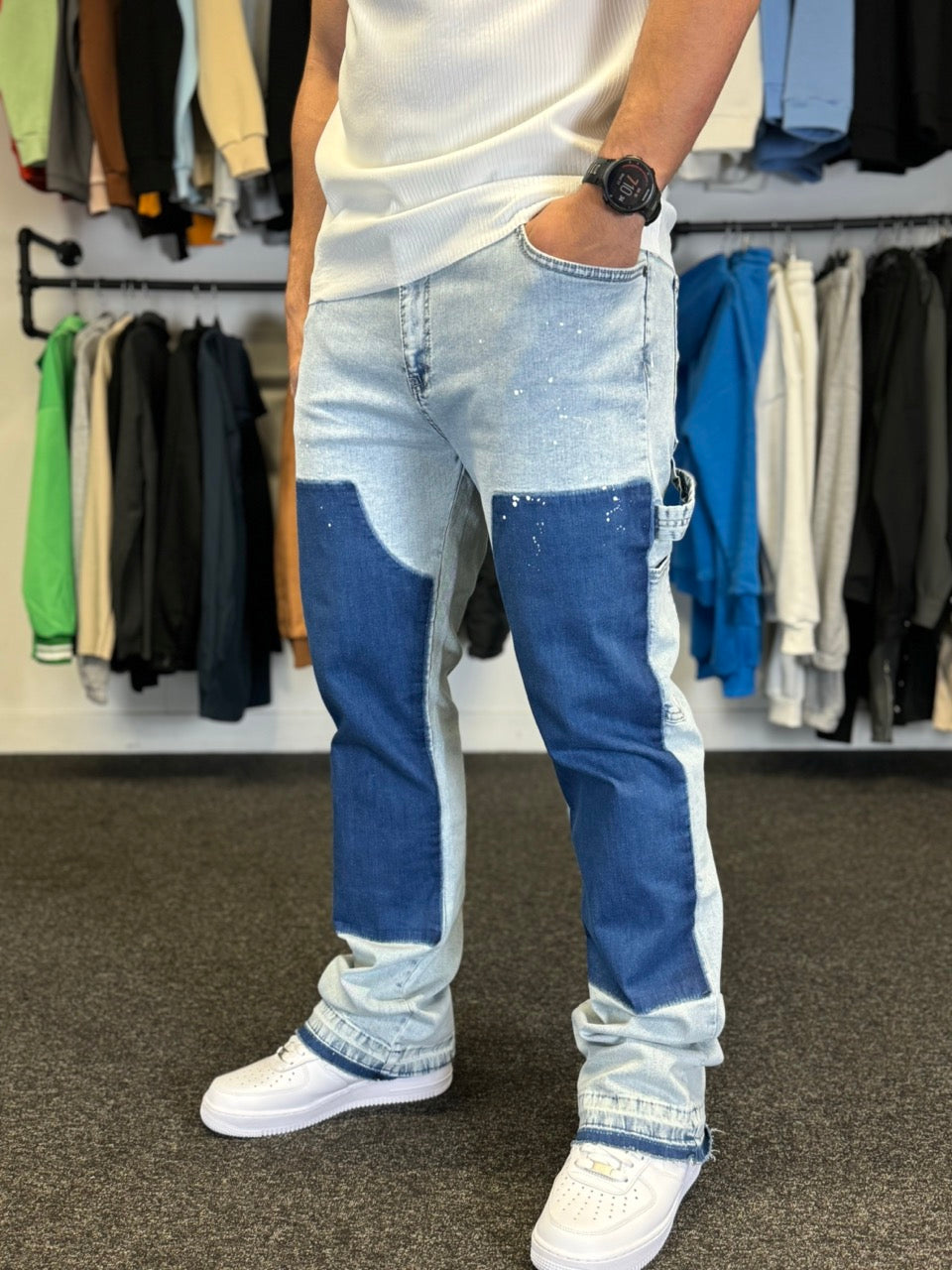 Jean évasé (Flare) bleu jean double knee bleu