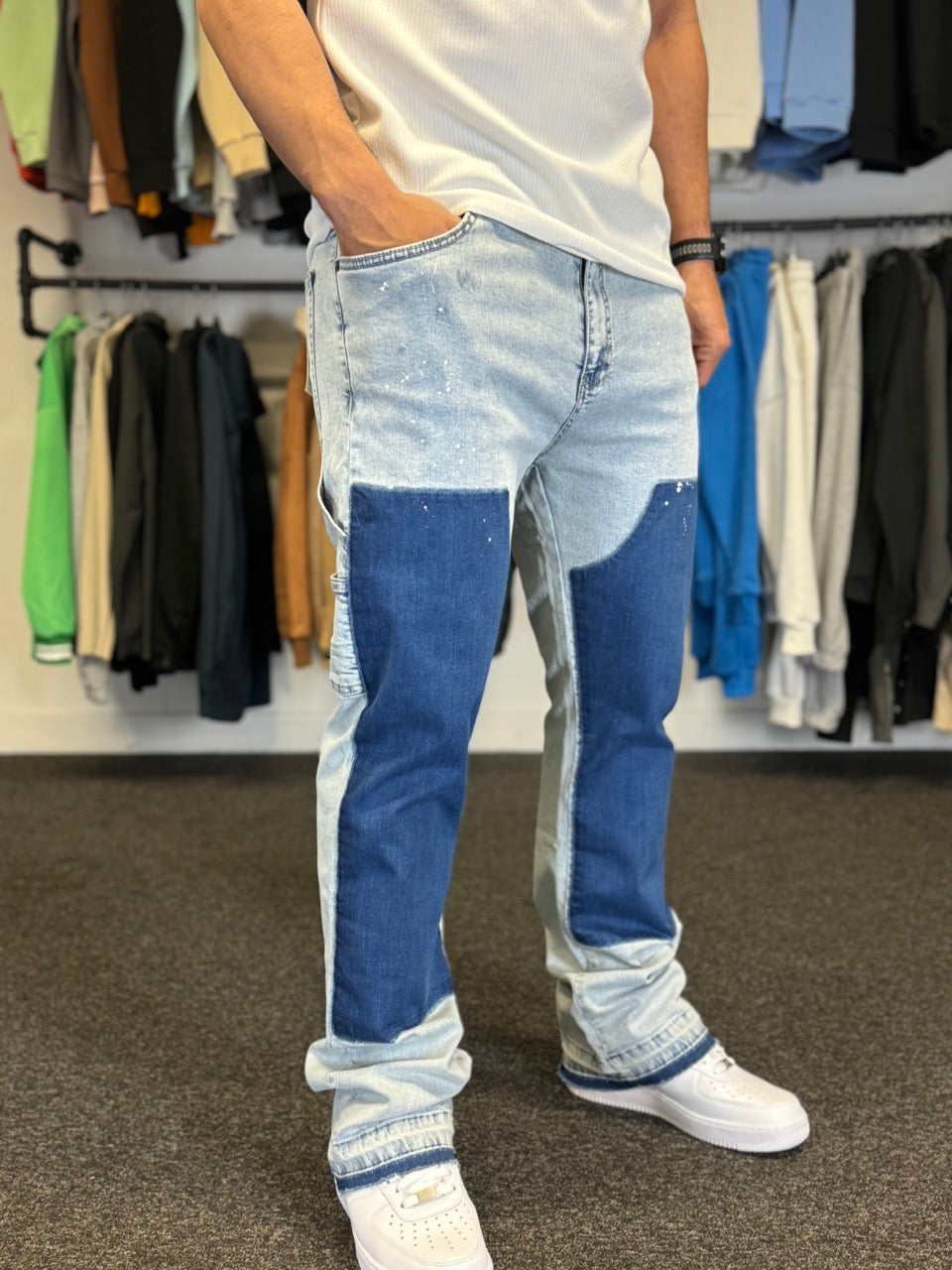 Jean évasé (Flare) bleu jean double knee bleu