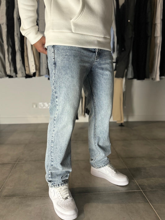 Pantalon jean coupe droite long bleu simple